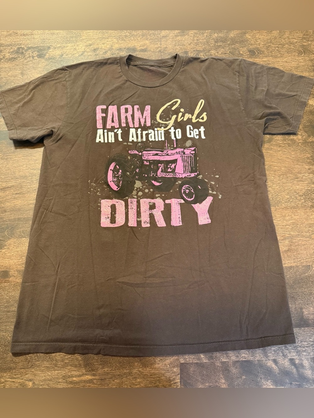 Brown 'Farm Girls Ain't Afraid to Get Dirty' Graphic Tee - Pink Accent